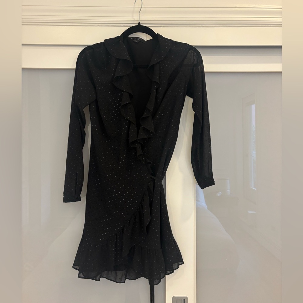 All Saints Black Polka Dot Ruffle Dress